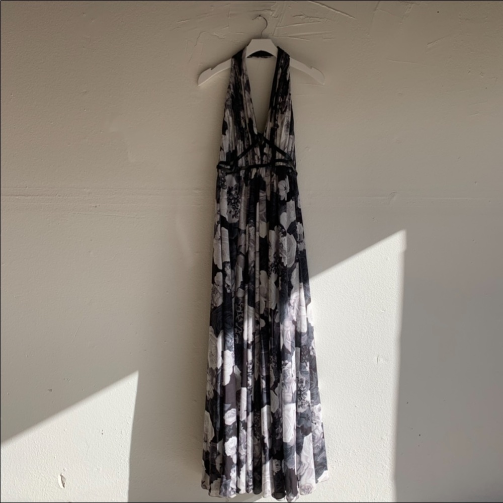 PAMELLA ROLAND Halter Rose Print Gown